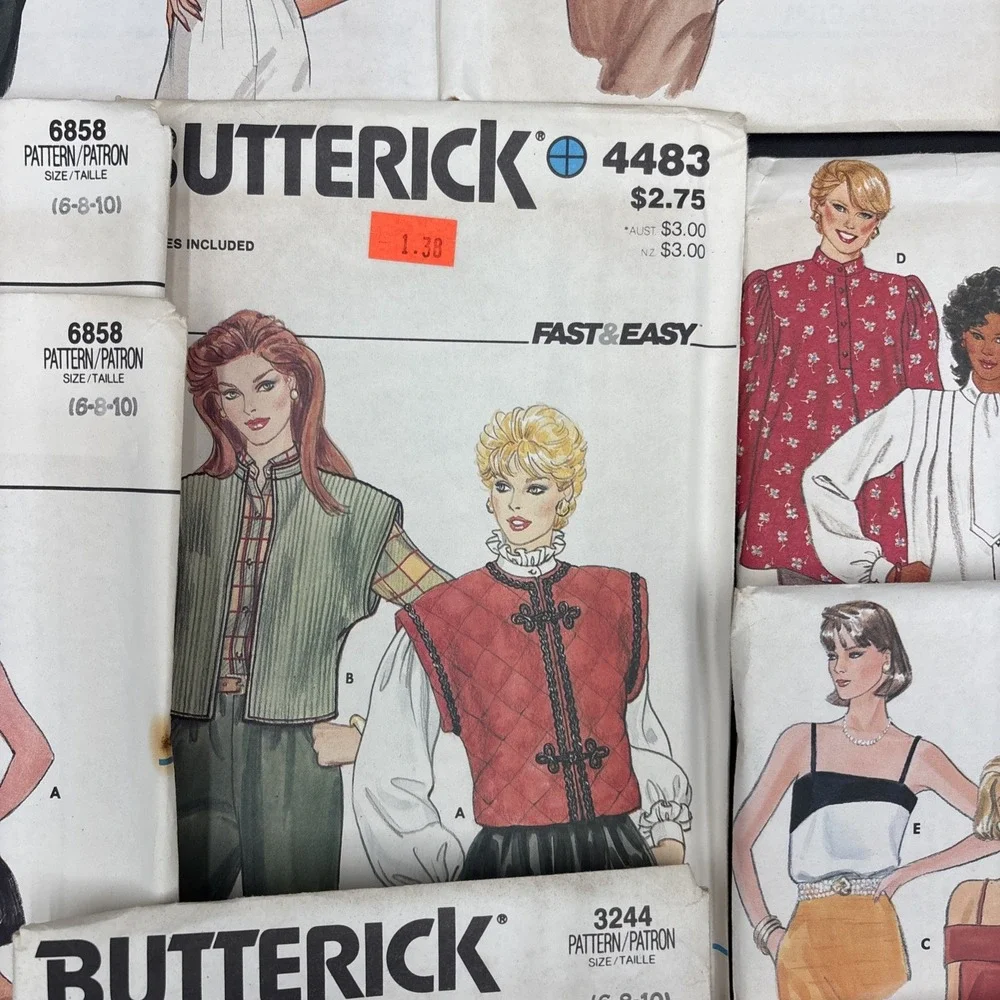 Lot 25 Vtg Sewing Patterns 80s Butterick Sz 6-16 Tops Vests 6 8 10 12 14 16 NEW!